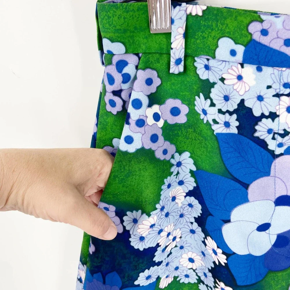 Carven Blue and Green Cady Floral Printed Mini Skirt - Picture 7 of 10